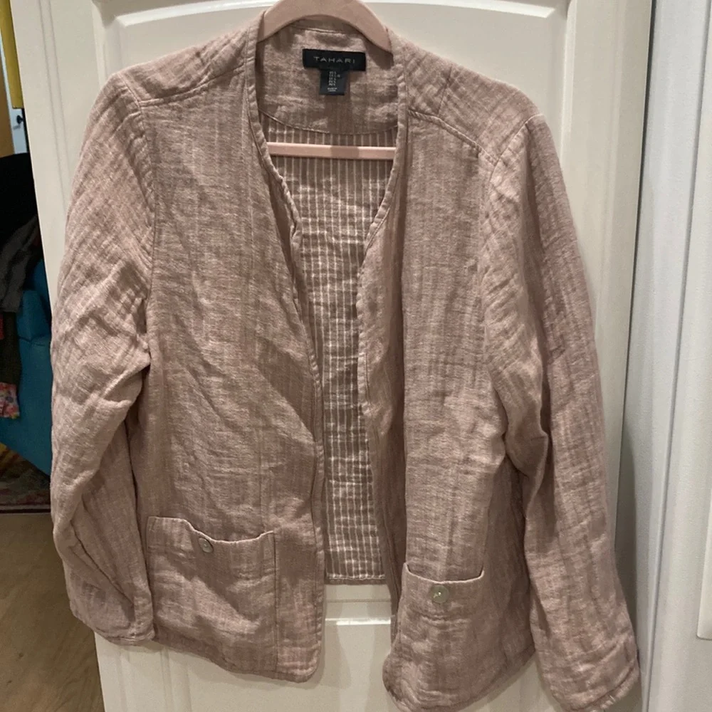TAHARI muted pink/beige jacket casual size Large - Picture 1 of 5